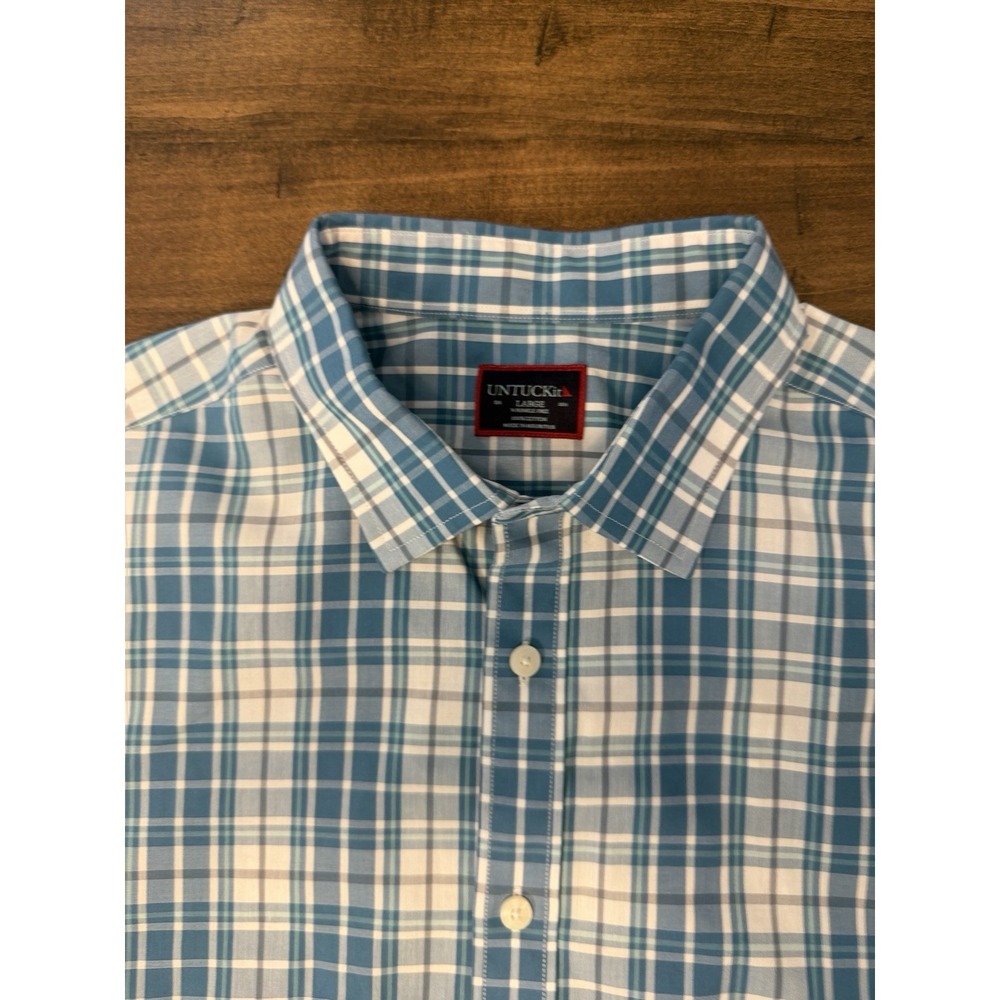 UNTUCKit Men's Blue, Checked, Long Sleeve, Cotton, Large - Picture 9 of 10